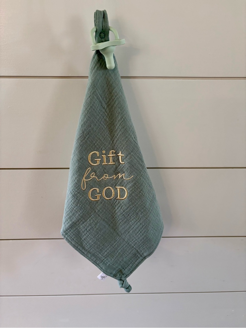 Gift From God Embroidered Green Cotton Hand Towel